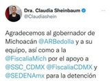 En Tangancícuaro, detenido presunto agresor de Ciro Gómez Leyva; jefa de Gobierno agradece apoyo de Michoacán