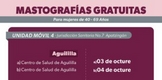 SSM REALIZARÁ MASTOGRAFÍAS GRATUITAS EN EL AGUAJE, EN AGUILILLA