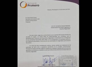 A Mesa de Gobernabilidad no acudirá el partido local Michoacán Primero