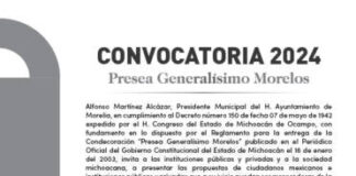 Abierta, convocatoria para Presea Generalísimo Morelos