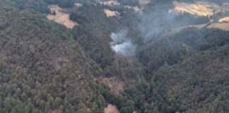 POR AIRE Y TIERRA ATIENDEN INCENDIO FORESTAL EN ANGANGUEO