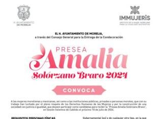 GOBIERNO DE MORELIA, ABRE CONVOCATORIA A LA PRESEA “AMALIA SOLÓRZANO BRAVO” 2024