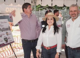 Bedolla y Gladyz Butanda revisan avances en obra de Paseo de la Revolución, en Uruapan