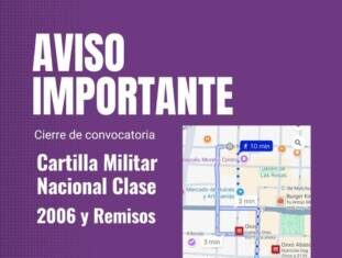 Hoy martes, último día para tramitar Cartilla Militar Clase 2006 y Remisos