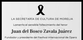 Lamenta SeCultura Morelia fallecimiento del tenor Juan del Bosco