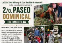 La 21/a. Zona Militar y el 12/o. Batallón de Infantería recuerdan a la población la realización del 2/o. Paseo Dominical en Morelia